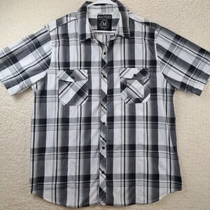 Machine Custom Co. Men's 2XL Short Sleeve Button Shirt Plaid Black White